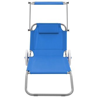 Ligbed met luifel en wieltjes inklapbaar staal blauw 2