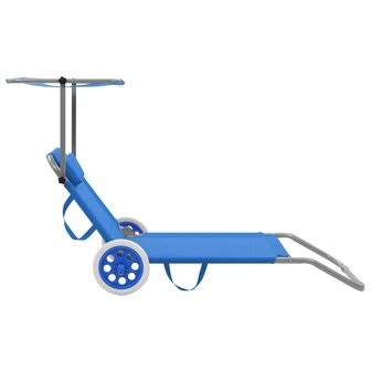 Ligbed met luifel en wieltjes inklapbaar staal blauw 4