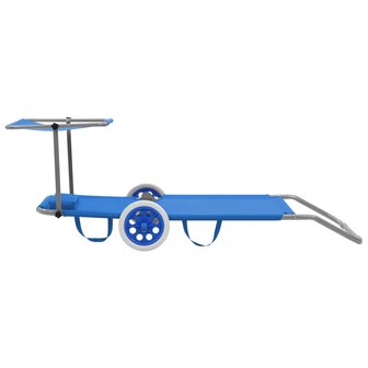 Ligbed met luifel en wieltjes inklapbaar staal blauw 5