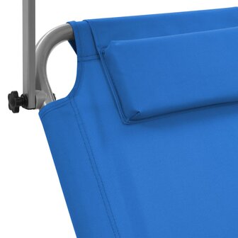 Ligbed met luifel en wieltjes inklapbaar staal blauw 7