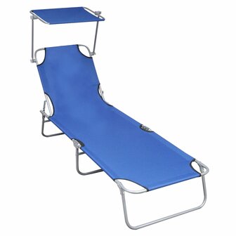 Ligbed inklapbaar met luifel aluminium blauw 1