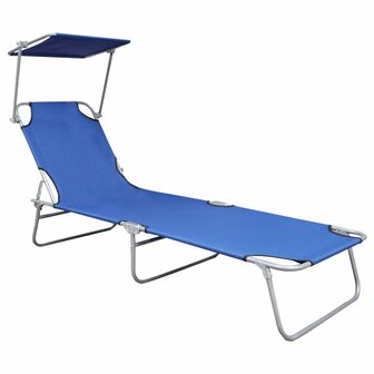 Ligbed inklapbaar met luifel aluminium blauw 2