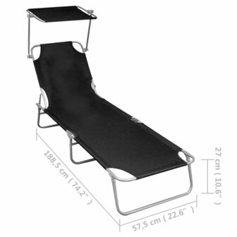 Ligbed inklapbaar met luifel aluminium zwart 7