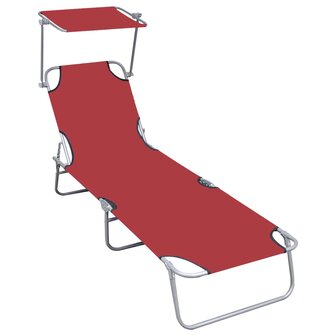 Ligbed inklapbaar met luifel aluminium rood 1