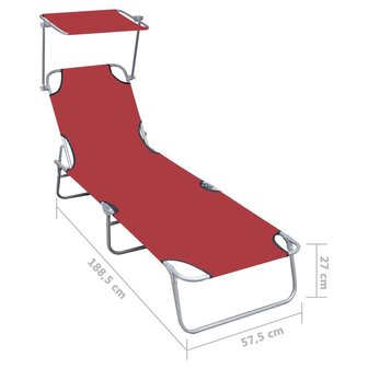 Ligbed inklapbaar met luifel aluminium rood 7