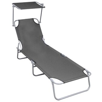 Ligbed inklapbaar met luifel aluminium grijs 1