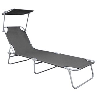 Ligbed inklapbaar met luifel aluminium grijs 2