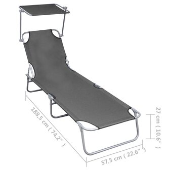 Ligbed inklapbaar met luifel aluminium grijs 7