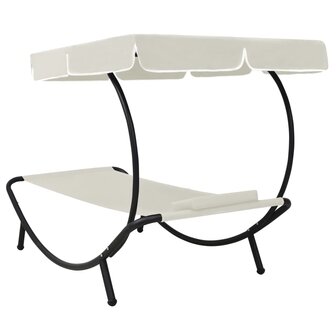 Loungebed met luifel en kussen cr&egrave;mewit 4