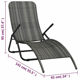 Ligbed inklapbaar poly rattan grijs 7