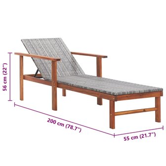 Ligbed poly rattan en massief acaciahout grijs 9