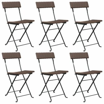 Bistrostoelen 6 st inklapbaar poly rattan en staal bruin 2