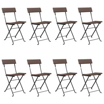 Bistrostoelen 8 st inklapbaar poly rattan en staal bruin 2