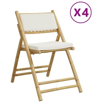 Bistrostoelen 4 st inklapbaar met kussens bamboe cr&egrave;mewit 2