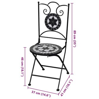 Bistrostoelen inklapbaar 2 st keramiek zwart en wit 7