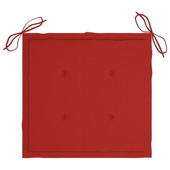 Schommelstoel met rood kussen massief teakhout 5