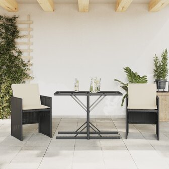 3-delige Bistroset met kussens poly rattan zwart 1