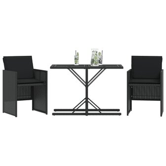 3-delige Bistroset met kussens poly rattan zwart 3