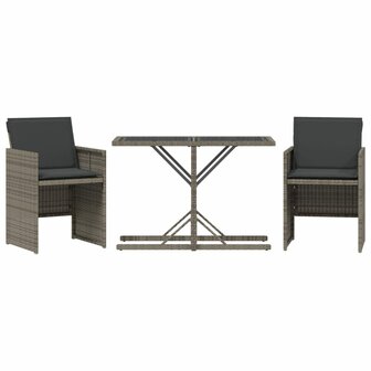 3-delige Bistroset met kussens poly rattan grijs 2