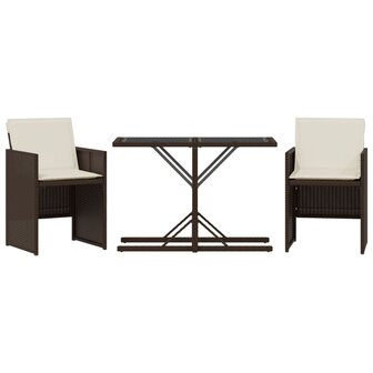 3-delige Bistroset met kussens poly rattan bruin 2