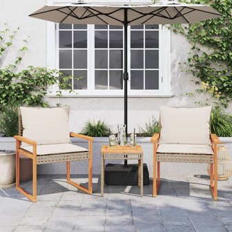 3-delige Bistroset en kussens poly rattan en hout gemengd beige 3