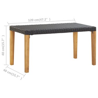 Tuinbank 120 cm poly rattan en massief acaciahout zwart 6