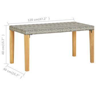 Tuinbank 120 cm poly rattan en massief acaciahout grijs 6