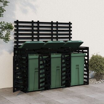 Containerberging drievoudig massief grenenhout zwart 1