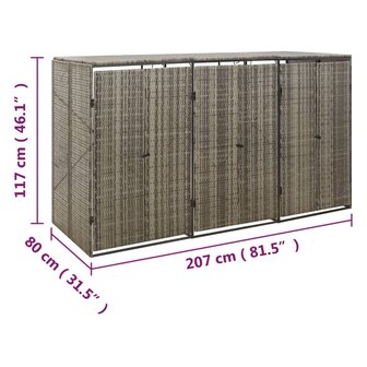 Containerberging driedubbel 207x80x117 cm poly rattan grijs 7