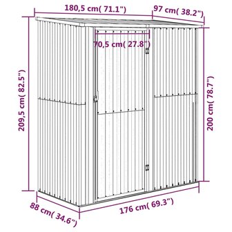 Tuinschuur 180,5x97x209,5 cm gegalvaniseerd staal grijs 8
