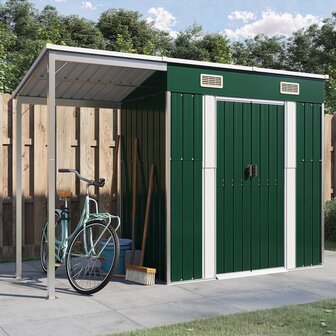 Tuinschuur met verlengd dak 277x110,5x181 cm staal groen 1