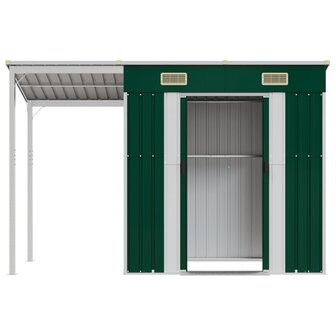 Tuinschuur met verlengd dak 277x110,5x181 cm staal groen 4