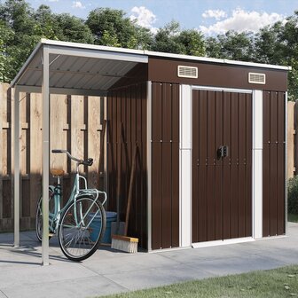 Tuinschuur met verlengd dak 277x110,5x181 cm staal bruin 1