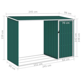 Brandhoutschuur 245x98x159 cm gegalvaniseerd staal groen 7