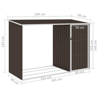 Brandhoutschuur 245x98x159 cm gegalvaniseerd staal bruin  7