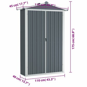 Tuinschuur 116x45x175 cm gegalvaniseerd staal grijs 8