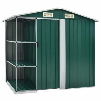 Tuinschuur met rek 205x130x183 cm ijzer groen 1