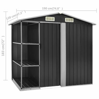Tuinschuur met rek 205x130x183 cm ijzer antraciet 8