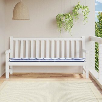 Tuinbankkussen gestreept 200x50x3 cm stof wit en blauw 1
