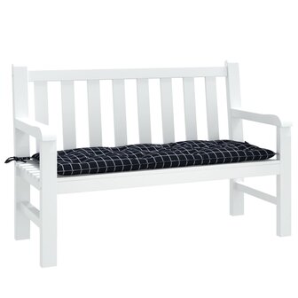 Tuinbankkussen ruitpatroon 120x50x7 cm stof zwart 3