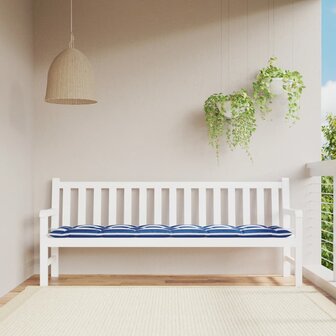 Tuinbankkussen gestreept 200x50x7 cm stof wit en blauw 1