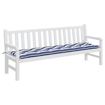 Tuinbankkussen gestreept 200x50x7 cm stof wit en blauw 3