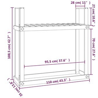 Haardhoutrek 110x35x108,5 cm massief grenenhout wit 8