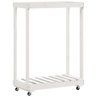 Houtblokhouder met wielen 76,5x40x108 cm massief grenenhout wit 2