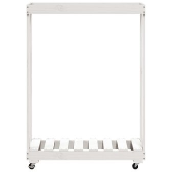 Houtblokhouder met wielen 76,5x40x108 cm massief grenenhout wit 4