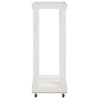 Houtblokhouder met wielen 76,5x40x108 cm massief grenenhout wit 5