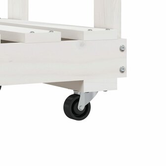 Houtblokhouder met wielen 76,5x40x108 cm massief grenenhout wit 7