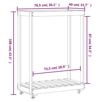 Houtblokhouder met wielen 76,5x40x108 cm massief grenenhout wit 9