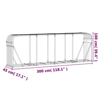 Haardhoutopslag 300x45x100 cm gegalvaniseerd staal lichtgrijs 9