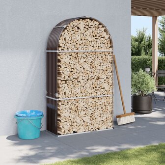 Haardhoutopslag 120x45x210 cm gegalvaniseerd staal bruin 1